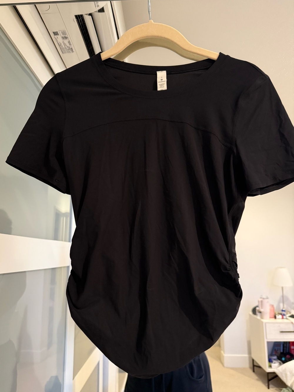 Lululemon Black Short Sleeve Top | Size 4 | Ruched Side | Nylon